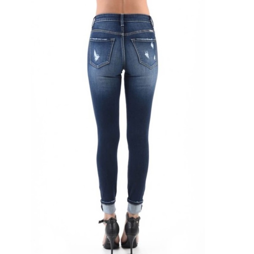 KANCAN DARK WASH DISTRESSED CUFFED HEM - Picture 7 of 8